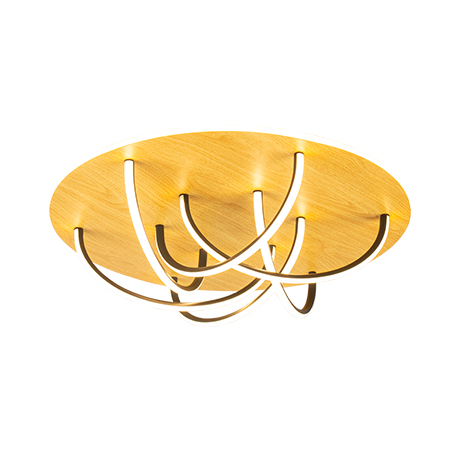 Modern Curved Design with Wooden Base Ceiling Light